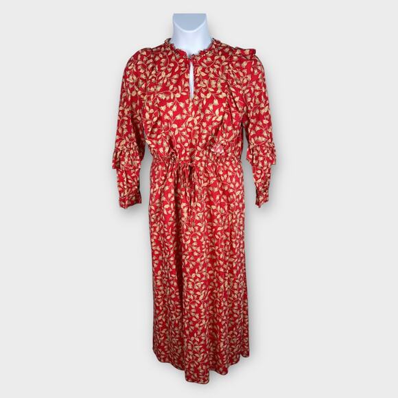 Who What Wear Women's XL Red Floral Ruffled Prairie Maxi Dress Bohemian Fall - Picture 1 of 8